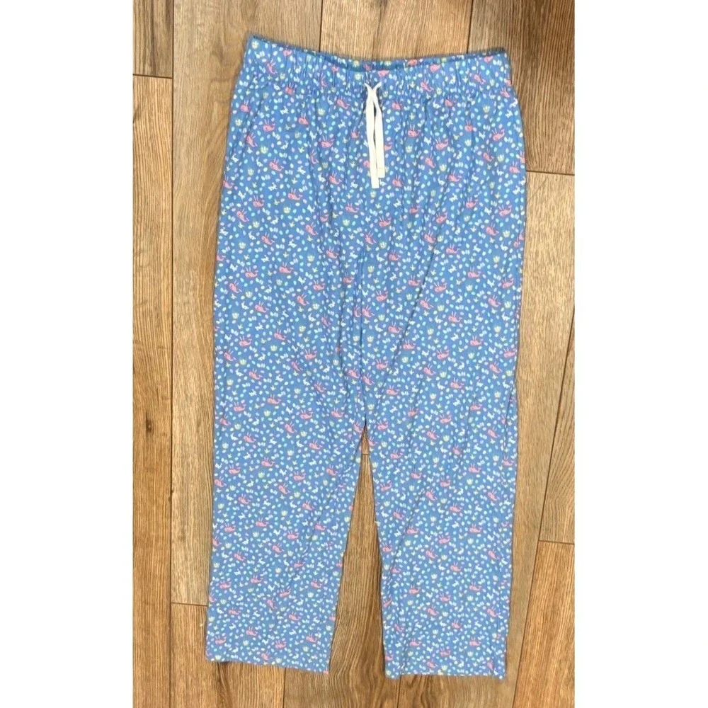 Vineyard Vines Pajama Pants Kid L 16 Blue Excellent Easter Whale Bunny Egg Print